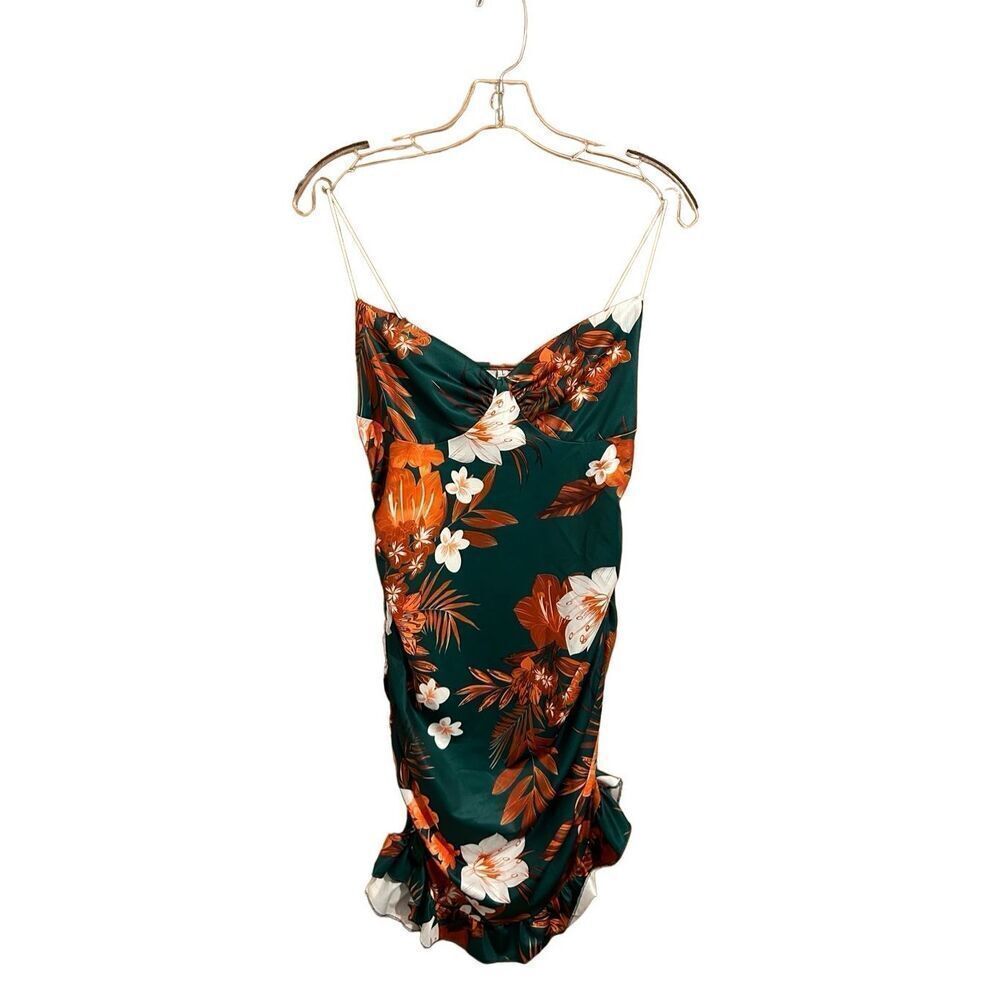 Women’s Size L Summer Sundress Hawaiin Print Spaghetti Strap Ruffled Bottom NEW